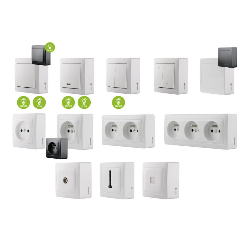 Prise avec terre saillie, complet, LEXMAN Surface, blanc