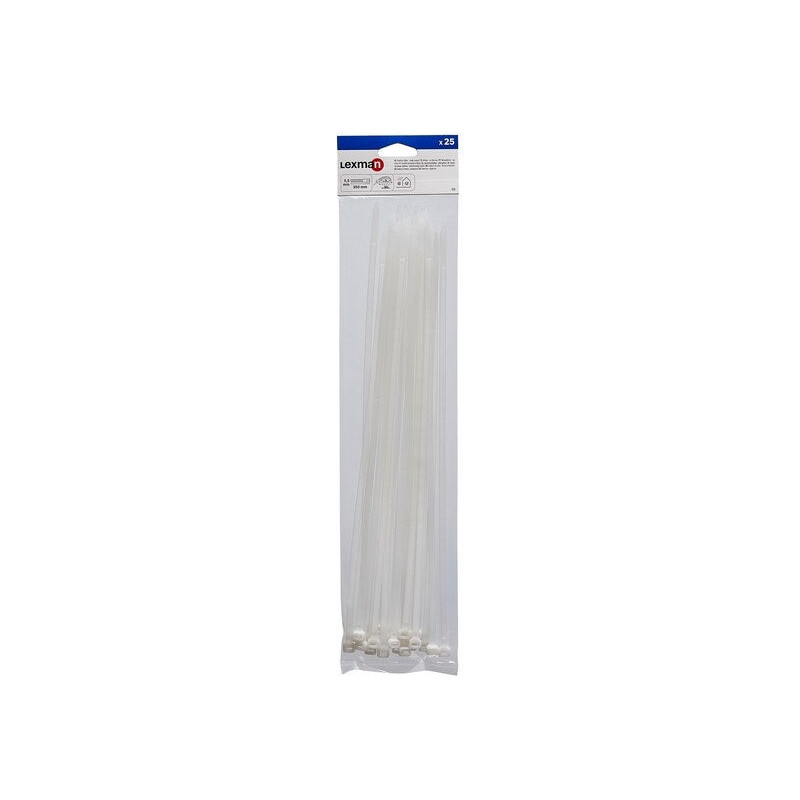 Lot de 25 colliers, diam. 3 à 90 mm, L.350 mm, blanc, LEXMAN