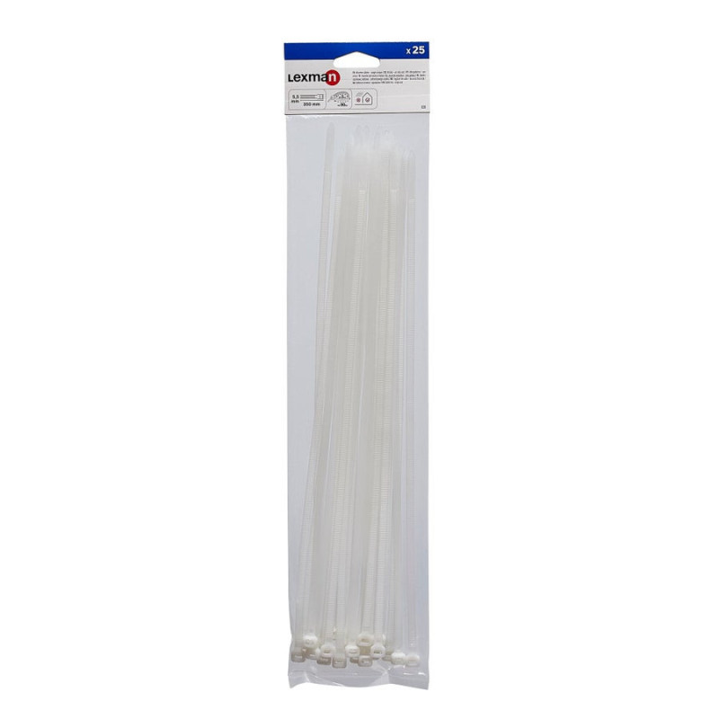 Lot de 25 colliers, diam. 3 à 90 mm, L.350 mm, blanc, LEXMAN