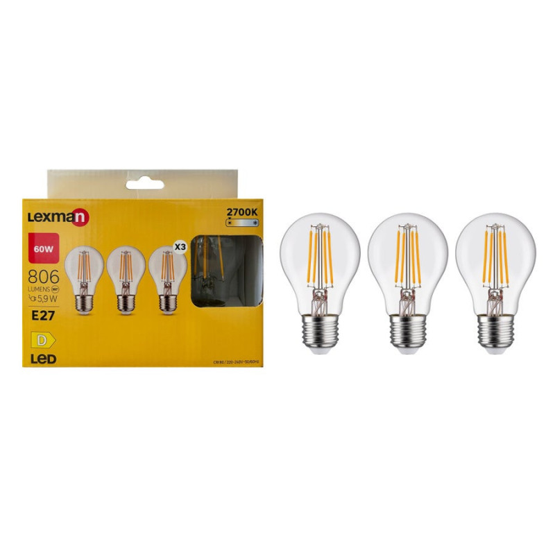 Ampoule LED standard 60W E27 2700K x3pcs Blanc neutre - LEXMAN - 86577545