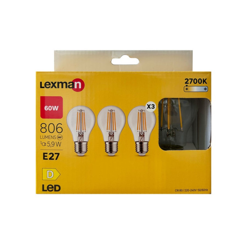 Ampoule LED standard 60W E27 2700K x3pcs Blanc neutre - LEXMAN - 86577545