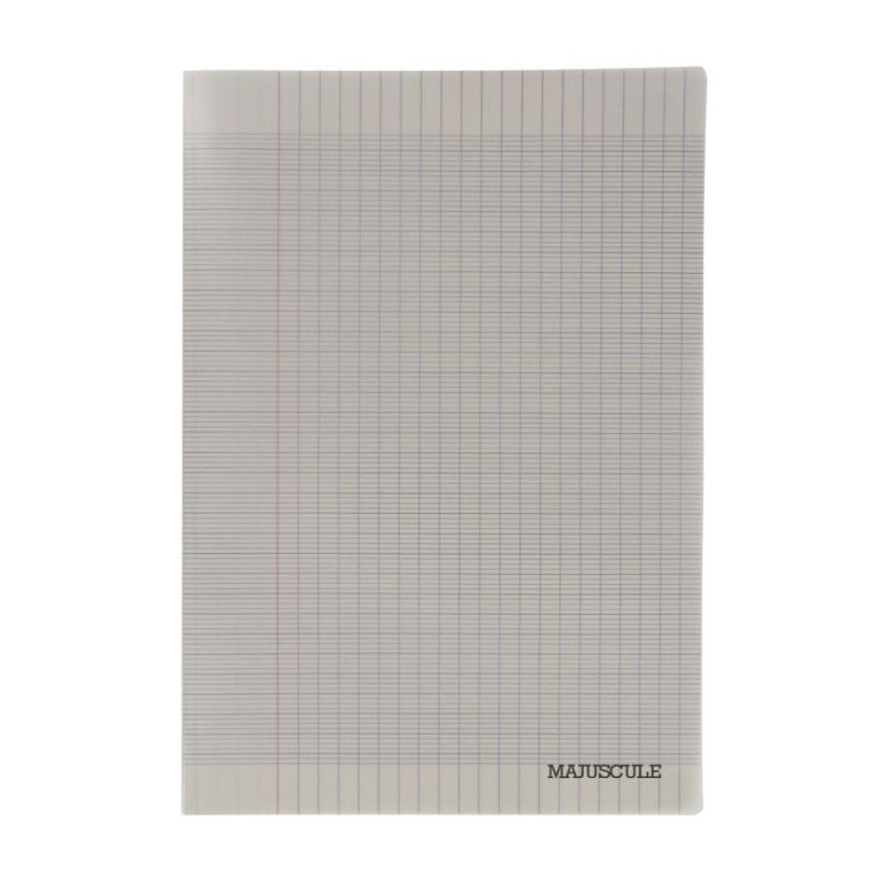 Cahier 96 pages MAJUSCULE, format 24x32 cm, papier blanc 90g, sèyes, couverture polypropylène gris