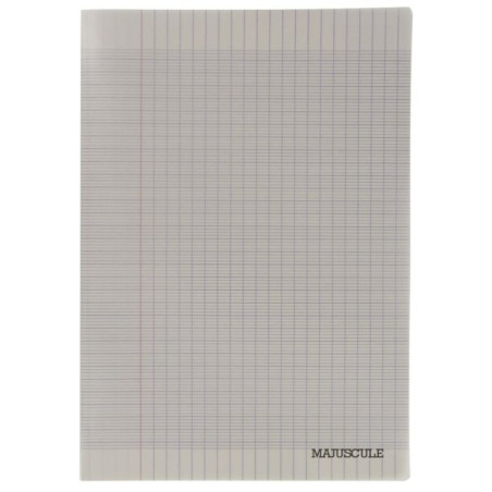 Cahier 96 pages MAJUSCULE, format 24x32 cm, papier blanc 90g, sèyes, couverture polypropylène gris