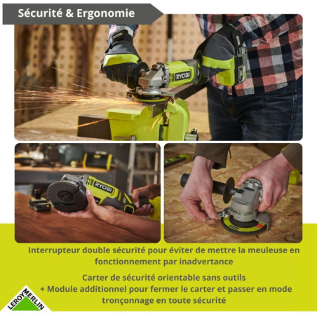 Meuleuse sans fil 125 mm RYOBI Rag18125-0, 18 V