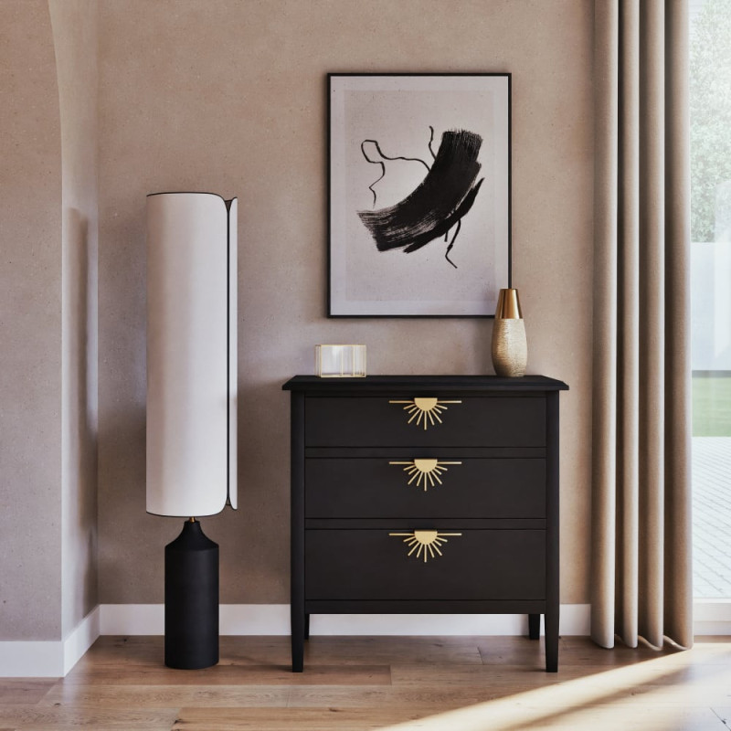 Ilios - Commode 3 tiroirs noire et métal doré - MAISONS DU MONDE