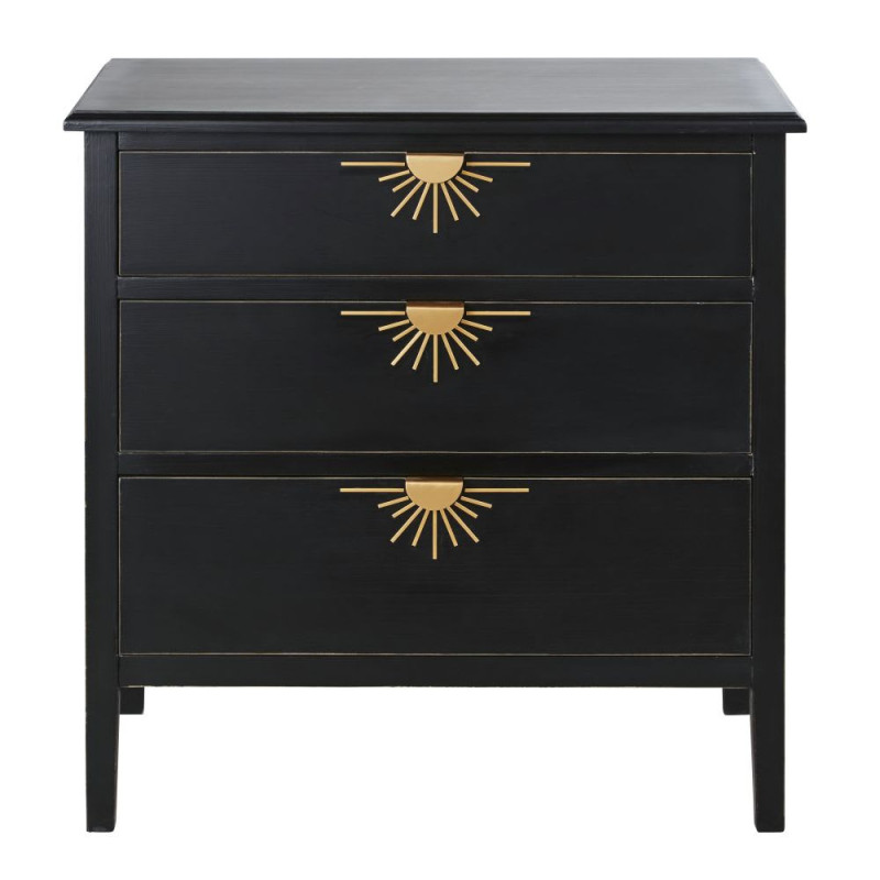 Ilios - Commode 3 tiroirs noire et métal doré - MAISONS DU MONDE