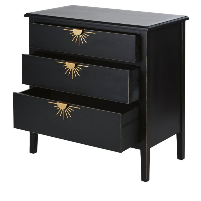 Ilios - Commode 3 tiroirs noire et métal doré - MAISONS DU MONDE