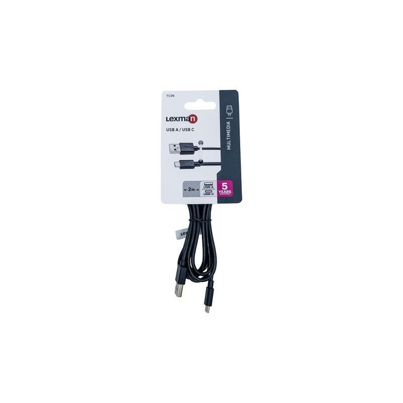 Câble usba/usbc, 2m, noir, LEXMAN