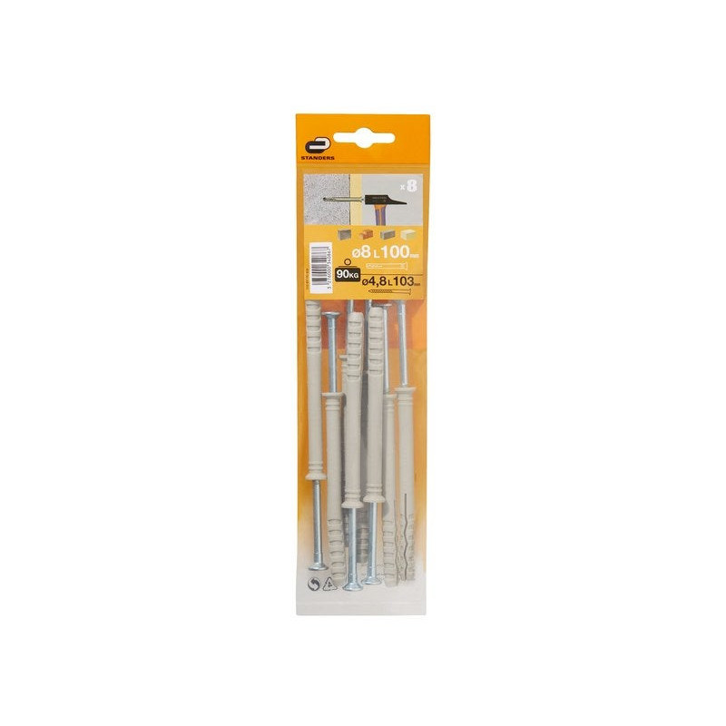 Lot De 8 Chevilles À Frapper Standers, Diam.8 X L.100 Mm