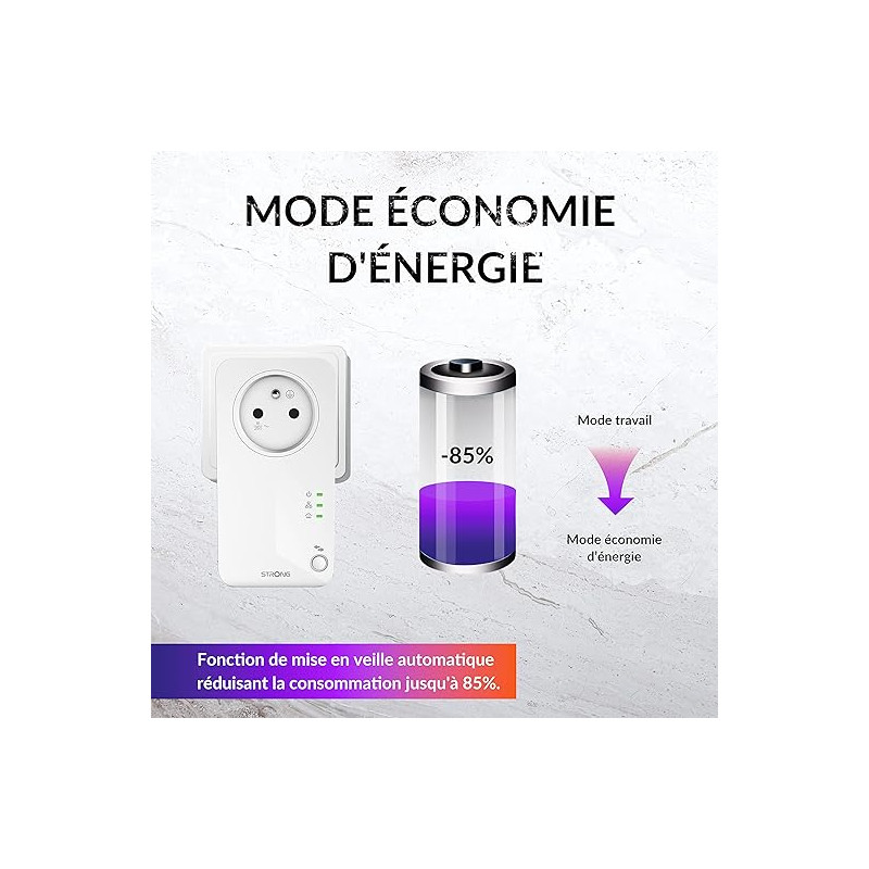 Kit de 2 adaptateurs CPL Powerline 600 Mbit/s Blanc - STRONG - STRONG_PLWF600_2