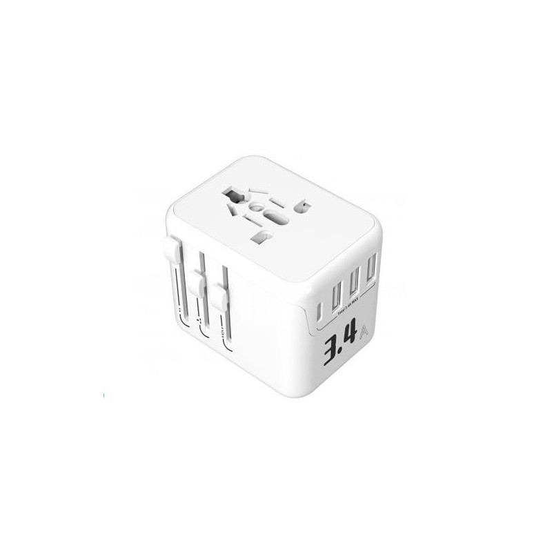 Adaptateur secteur universel de voyage 4 ports USB Blanc - VORTEX - ADP UNI WHT