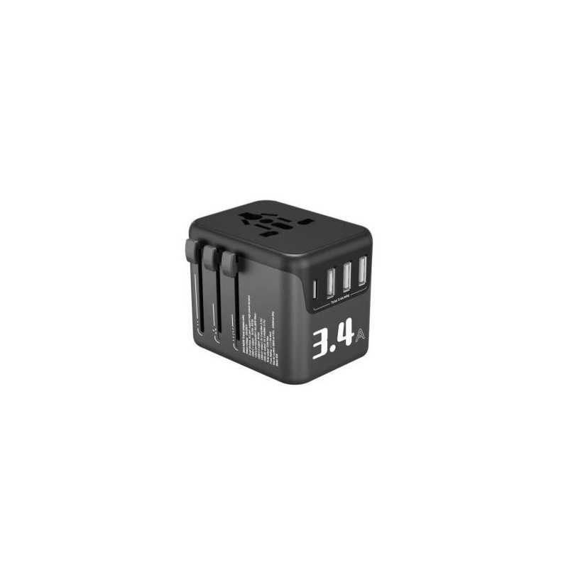 Adaptateur secteur universel de voyage 4 ports USB Noir - VORTEX - ADP UNI BLK