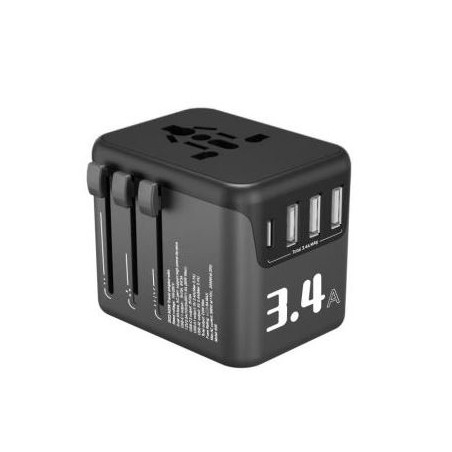 Adaptateur secteur universel de voyage 4 ports USB Noir - VORTEX - ADP UNI BLK