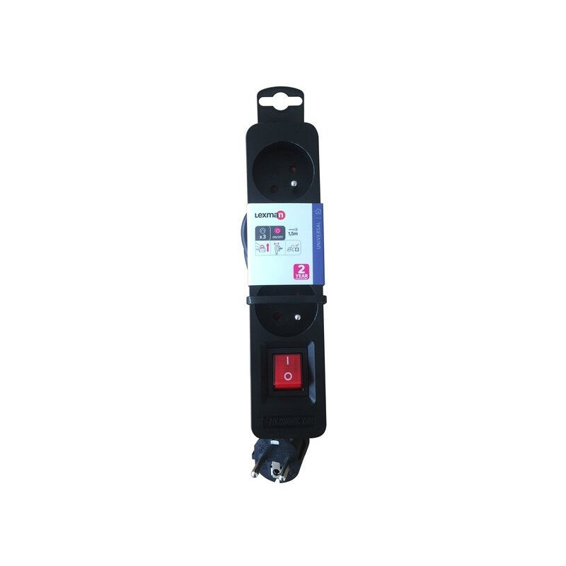 Multiprise filaire, 3 prises noir, 1.5M, LEXMAN