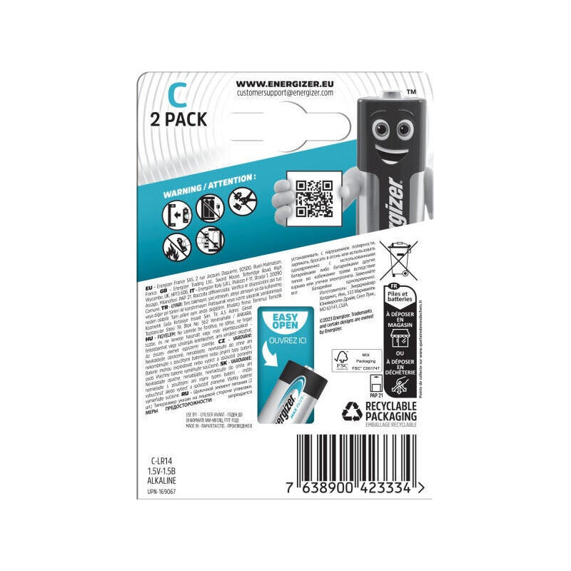 Lot De 2 Piles Alcaline Lr14 C, 1.5 V, Energizer