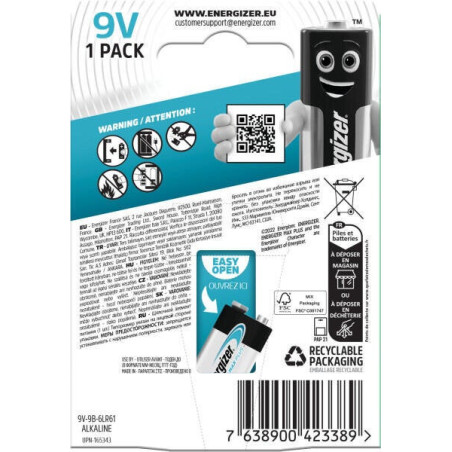 Pile alcaline 6LR61, ENERGIZER, 9 V