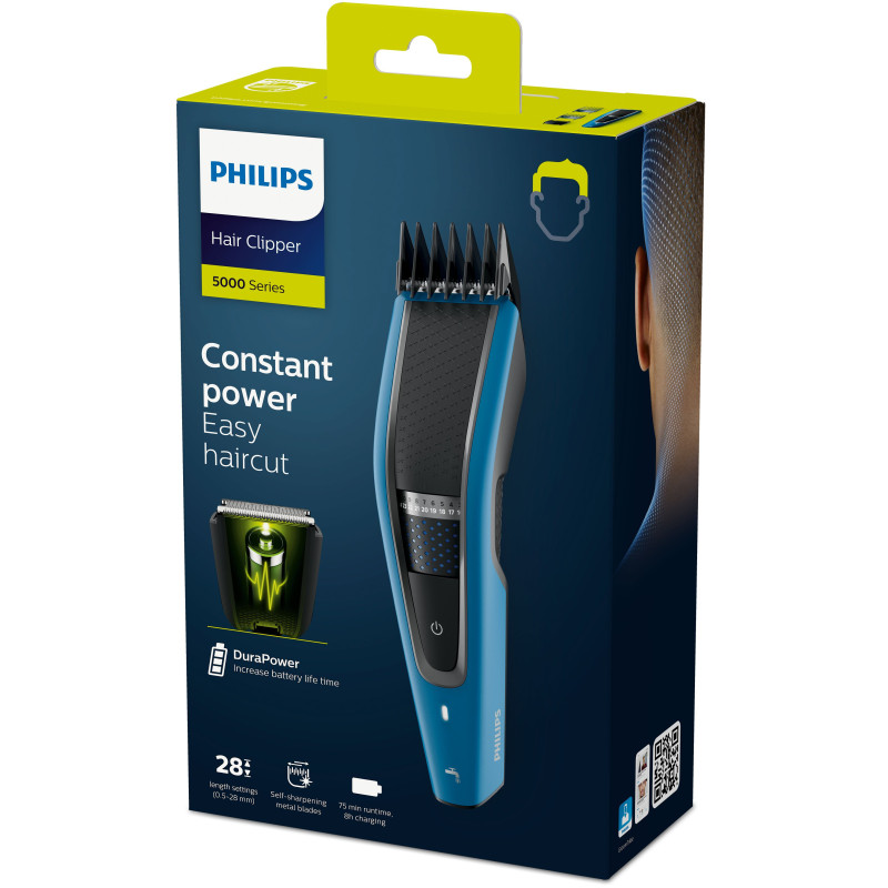 Philips 5000 series HC5612/15 tondeuse à cheveux Noir, Bleu 28 Hybrides nickel-métal (NiMH)