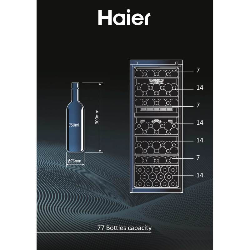 Haier Wine Bank 50 Serie 7 HWS77GDAU1 Refroidisseur de vin compresseur Pose libre Noir 77 bouteille(s)