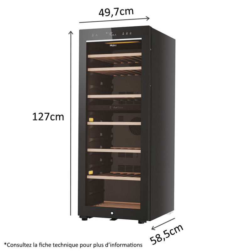 Haier Wine Bank 50 Serie 7 HWS77GDAU1 Refroidisseur de vin compresseur Pose libre Noir 77 bouteille(s)