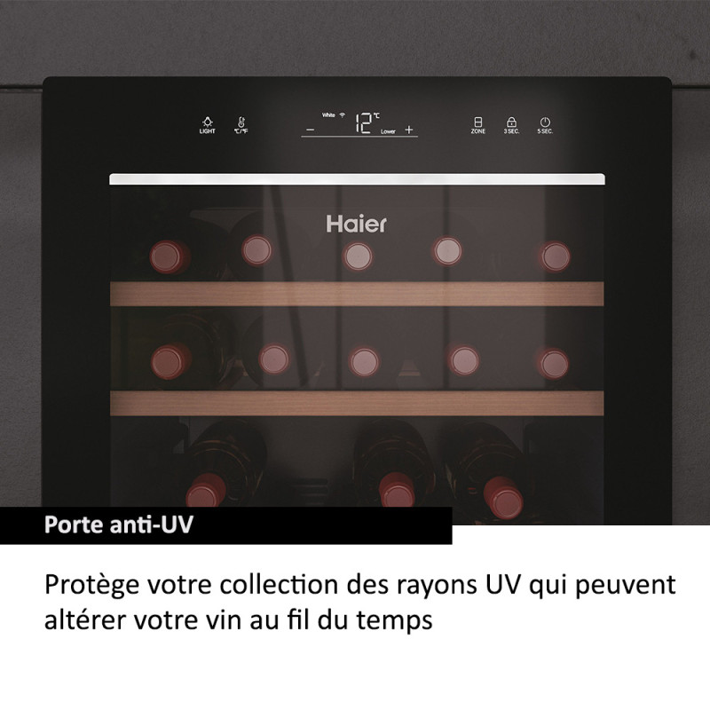 Haier Wine Bank 50 Serie 7 HWS77GDAU1 Refroidisseur de vin compresseur Pose libre Noir 77 bouteille(s)