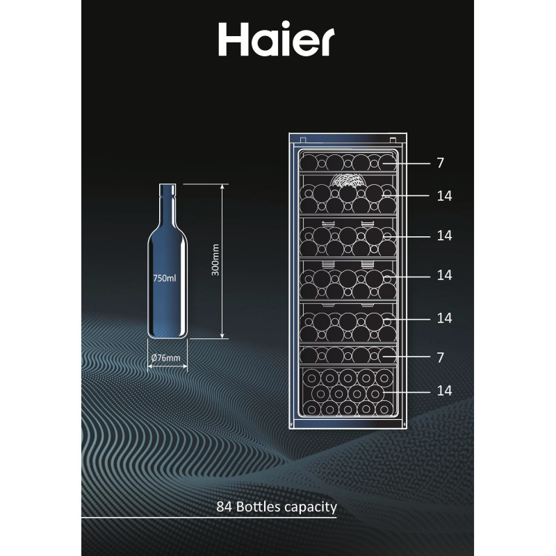 Haier Wine Bank 50 Serie 5 HWS84GA Refroidisseur de vin compresseur Pose libre Noir 84 bouteille(s)