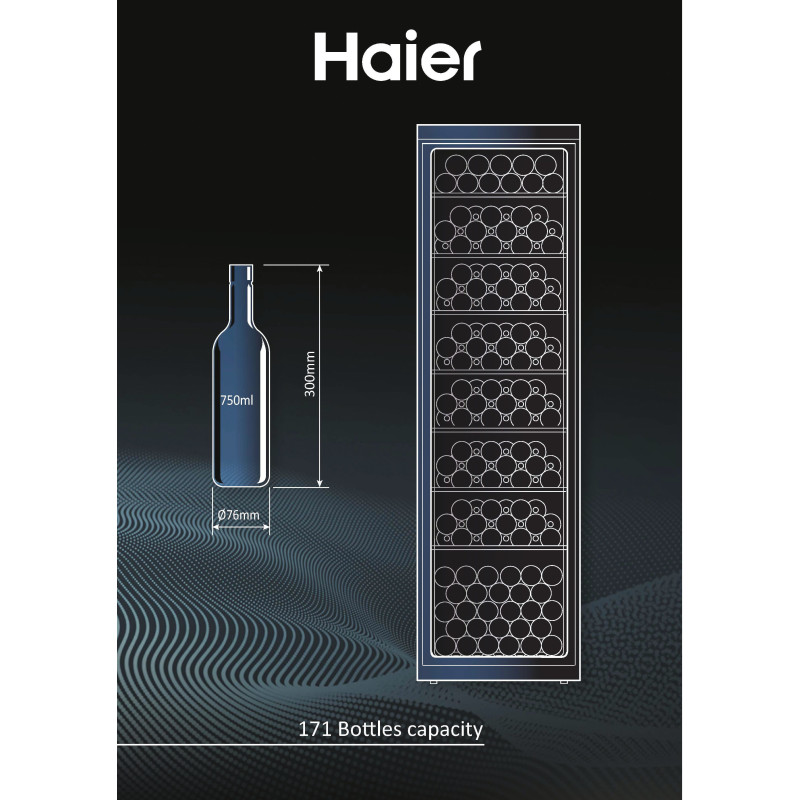 Haier Wine Bank 60 Serie 3 WS171GA Refroidisseur de vin compresseur Pose libre Noir 166 bouteille(s)