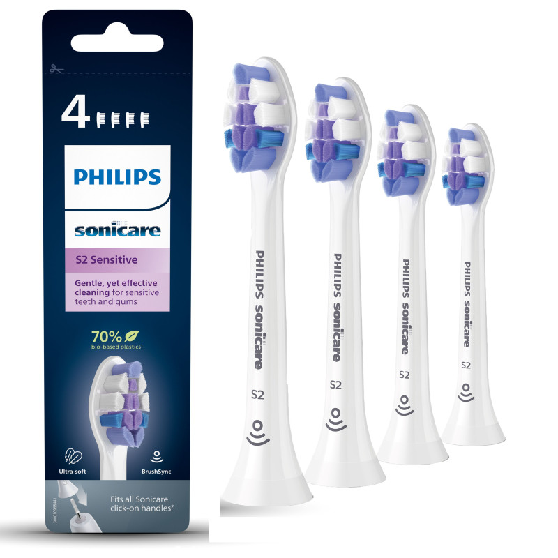 Philips S2 Sensitive HX6054/10 Lot de 4 + blanc + têtes de brosse ultra-douce