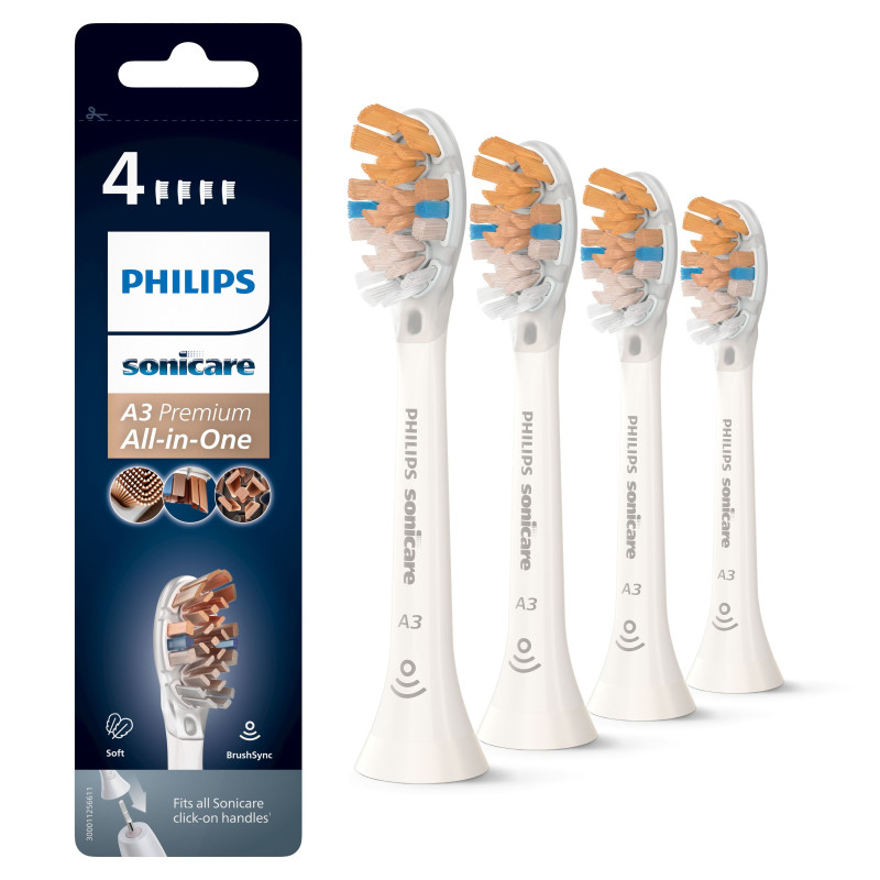 Philips A3 Premium Tout-en-un HX9094/10 Lot de 4 + blanc + têtes de brosse soniques