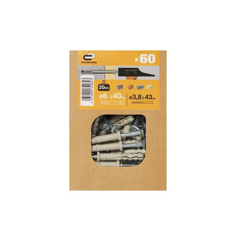 Lot De 60 Chevilles À Frapper Standers, Diam.6 X L.40 Mm