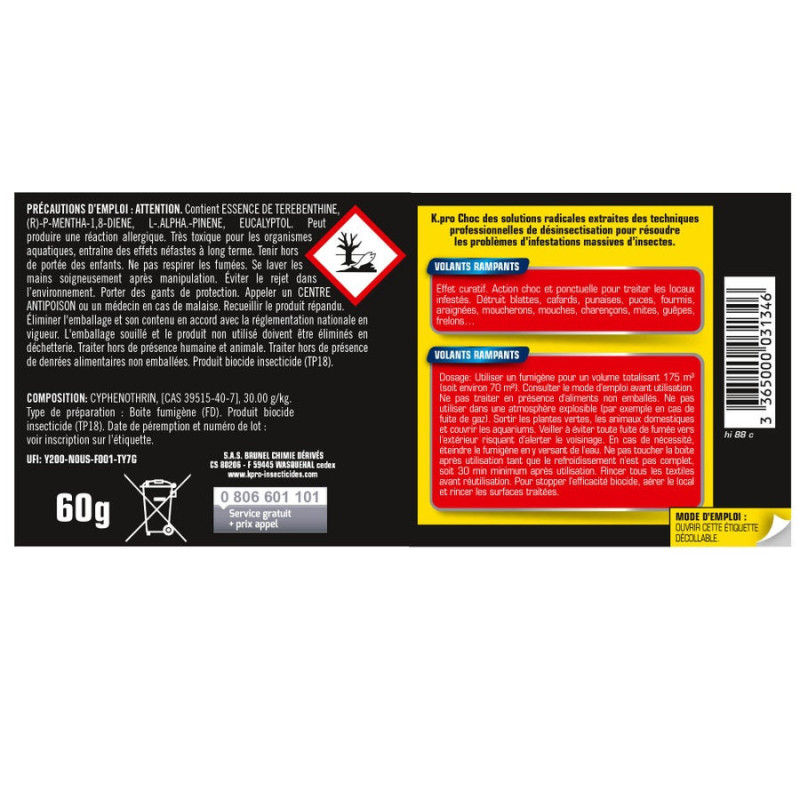 Insecticide fumigène tous insectes K.PRO, 70m²