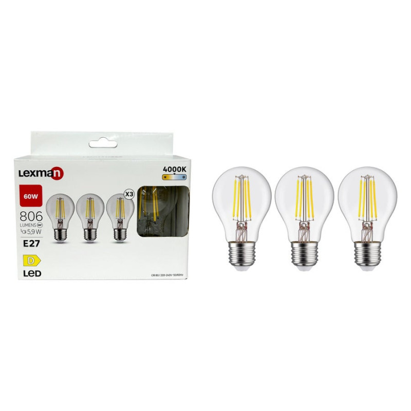 Ampoule LED standard 60W E27 x3pcs Blanc neutre - LEXMAN - 86577508