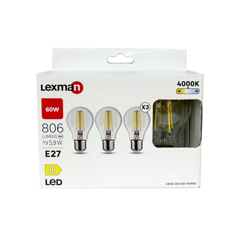 Ampoule LED standard 60W E27 x3pcs Blanc neutre - LEXMAN - 86577508
