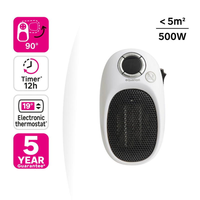 Soufflant ceramique mobile electrique Pluggy. EQUATION. 500 W