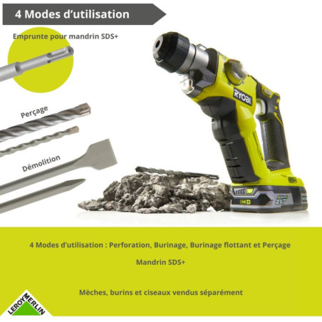 Perforateur Ryobi One+ R18Sds-0, 18 V Sans Batterie Batteries