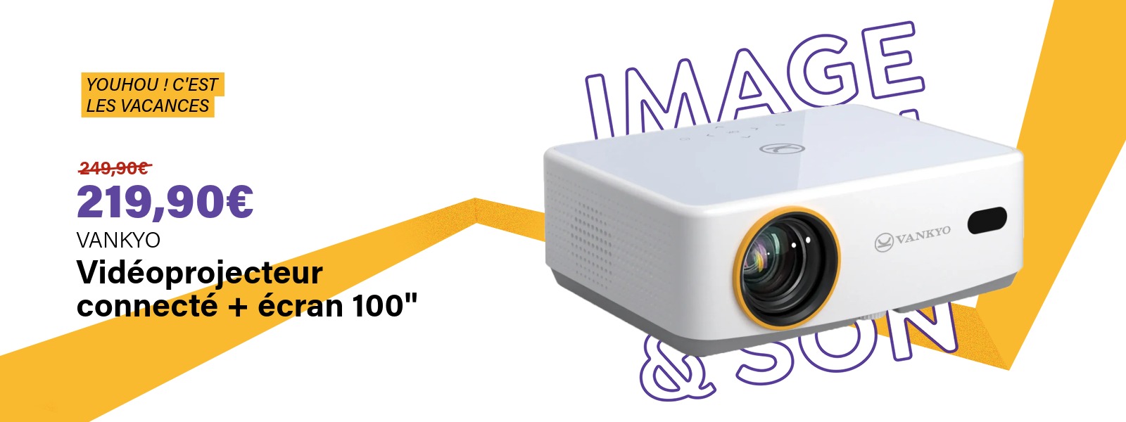 Image : Vidéoprojecteur connecté FHD 1080P 200ANSI blanc + écran 100" - VANKYO | Ravate.com