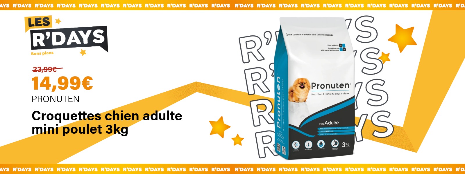 Croquettes chien adulte mini poulet 3kg - PRONUTEN | Ravate.com Image : Croquettes chien adulte mini poulet 3kg - PRONUTEN | Ravate.com