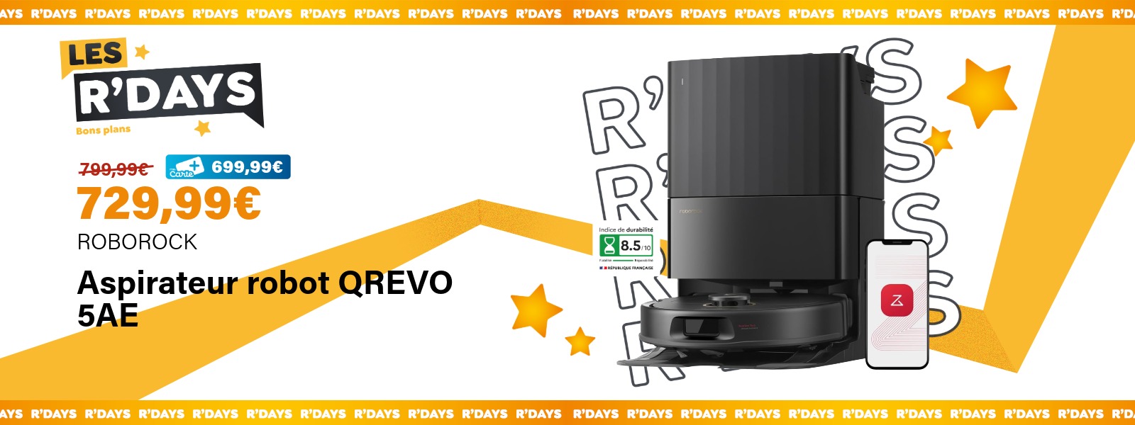 Image : Aspirateur robot Qrevo 5AE noir - Roborock | Ravate.com