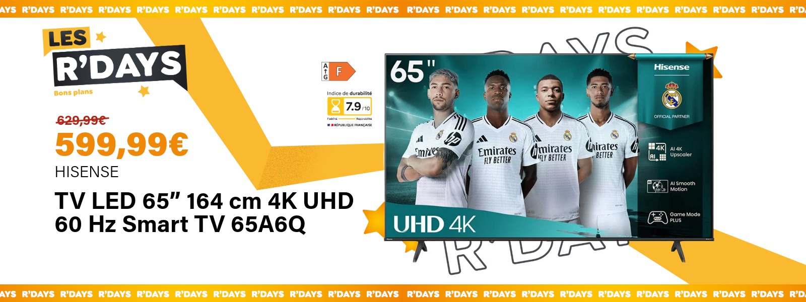 Image : TV LED 65" 164cm 4K UHD 60Hz Smart TV 65A6Q - Hisense | Ravate.com