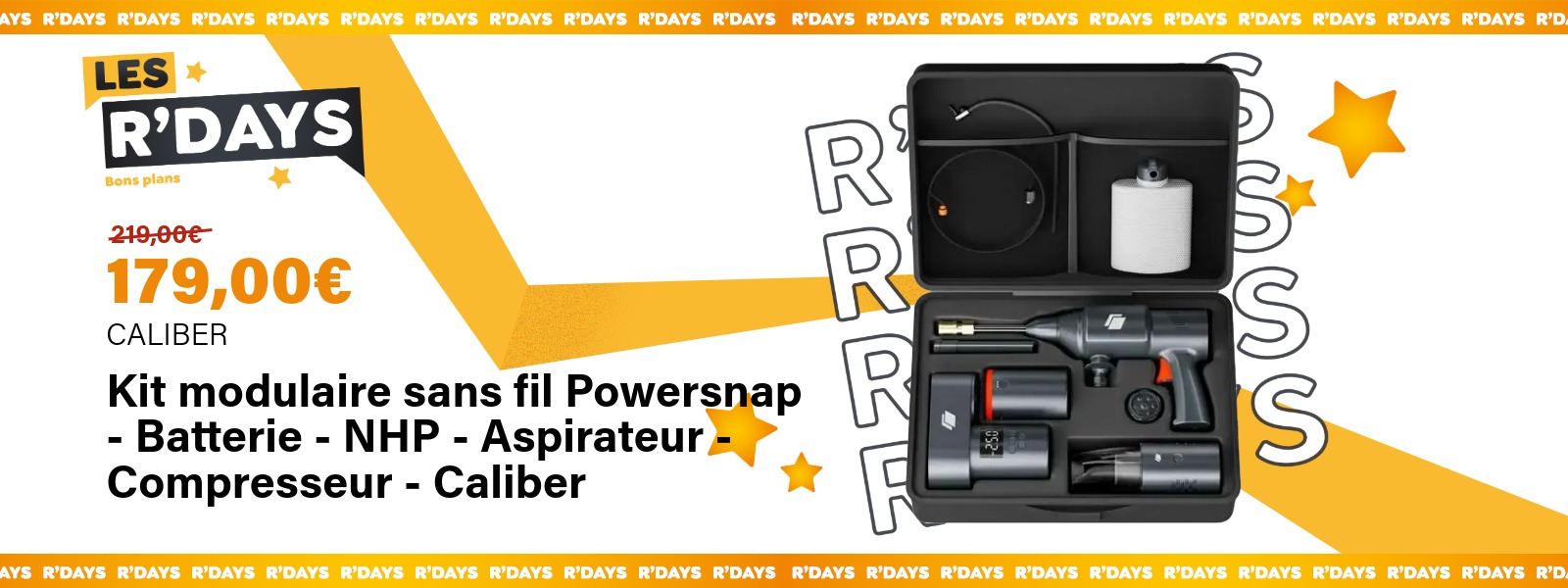 Kit modulaire sans fil Powersnap - Batterie - NHP - Aspirateur - Compresseur - Caliber | Ravate.com Image : Kit modulaire sans fil Powersnap - Batterie - NHP - Aspirateur - Compresseur - Caliber | Ravate.com