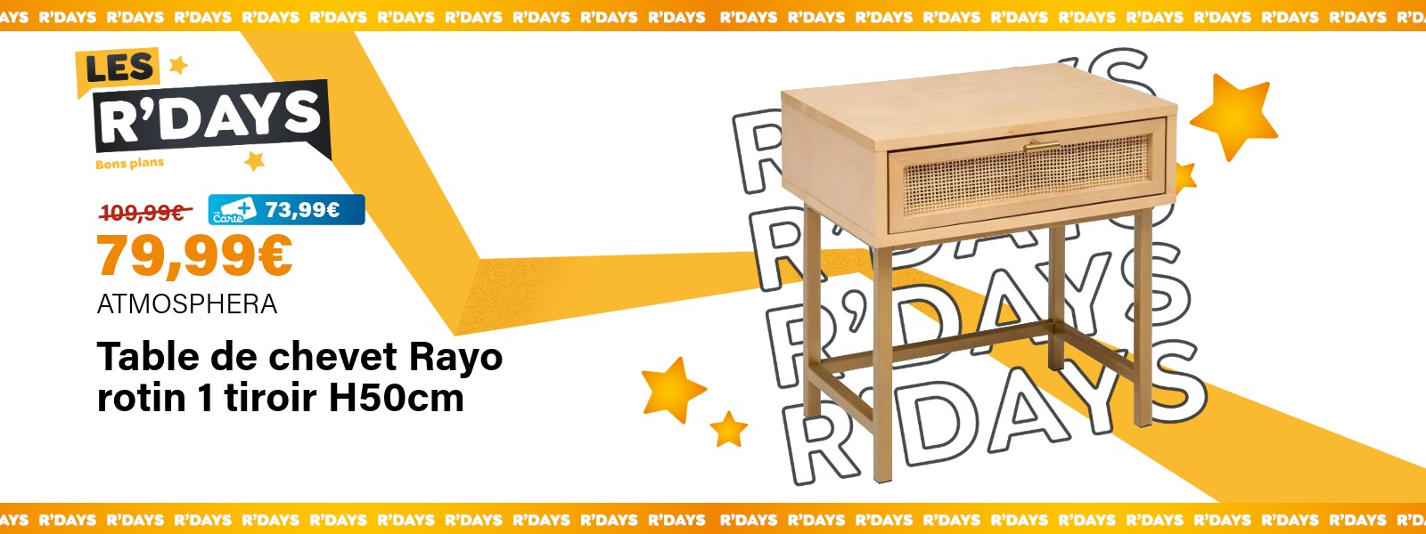 Image : Table de chevet Rayo rotin 1 tiroir - Atmosphera | Ravate.com