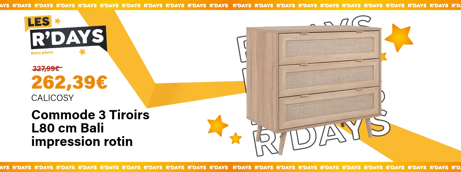 Commode 3 Tiroirs L80 cm Bali impression rotin - CALICOSY | Ravate.com Image : Commode 3 Tiroirs L80 cm Bali impression rotin - CALICOSY | Ravate.com