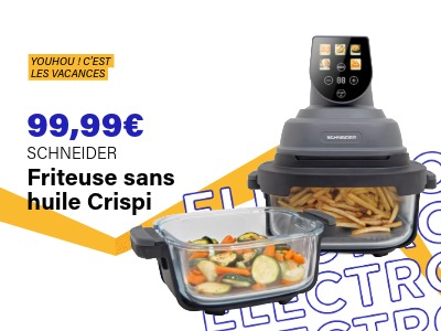Image : Friteuse sans huile à air chaud Crispi portable 1500W gris - SCHNEIDER | Ravate.com
