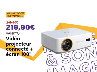 Image : Vidéoprojecteur connecté FHD 1080P 200ANSI blanc + écran 100" - VANKYO | Ravate.com