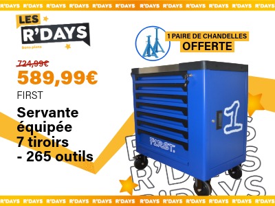 Image : Servante équipée 7 tiroirs, 265 outils - FIRST - +1 paire de chandelles offerte | Ravate.com
