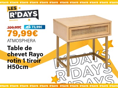 Image : Table de chevet Rayo rotin 1 tiroir - Atmosphera | Ravate.com