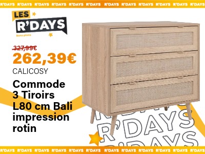 Commode 3 Tiroirs L80 cm Bali impression rotin - CALICOSY | Ravate.com Image : Commode 3 Tiroirs L80 cm Bali impression rotin - CALICOSY | Ravate.com