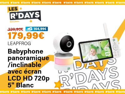 Babyphone panoramique/inclinable avec écran LCD HD 720p 5" blanc Leapfrog | Ravate.com Image : Babyphone panoramique/inclinable avec écran LCD HD 720p 5" blanc Leapfrog | Ravate.com