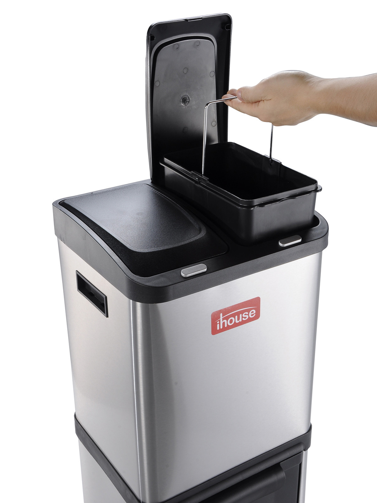 Poubelle Encastrable 40 L, Collecteur De Déchets Coulissant Sous Meuble Avec 3 Compartiments