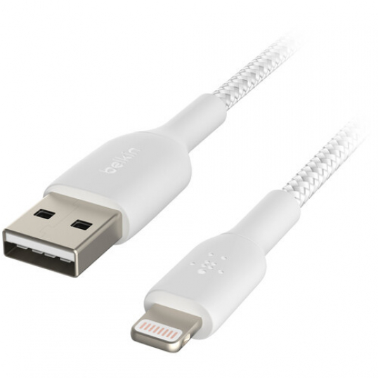 Câble Lightning à gaine tressée BoostCharge vers USB 2m Blanc - BELKIN -  CABLECAA002BT2MWHBEL 